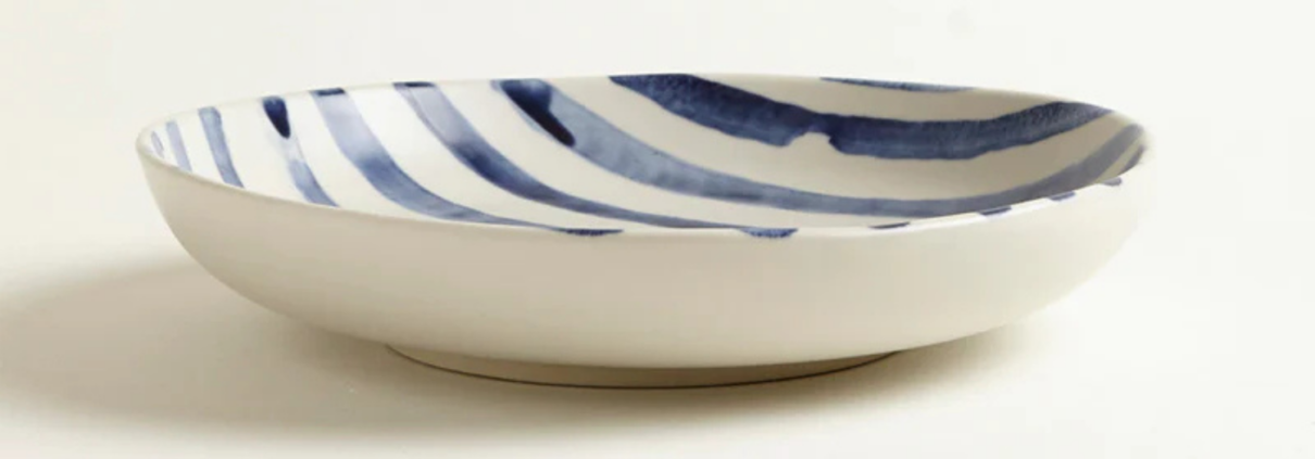 blauwwit gestreept diep bord - glazuur aardewerk